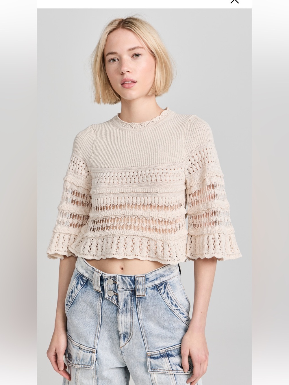 ISABEL MARANT ETOILE Frizy Crochet Knit Cropped Sweater Top- size FR 38/US 4-6